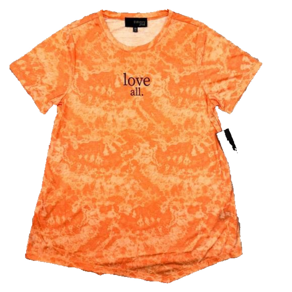 EVRYDAY JANE Love all Orange tie dye asymmetrical hem t-shirt womens XS NWT